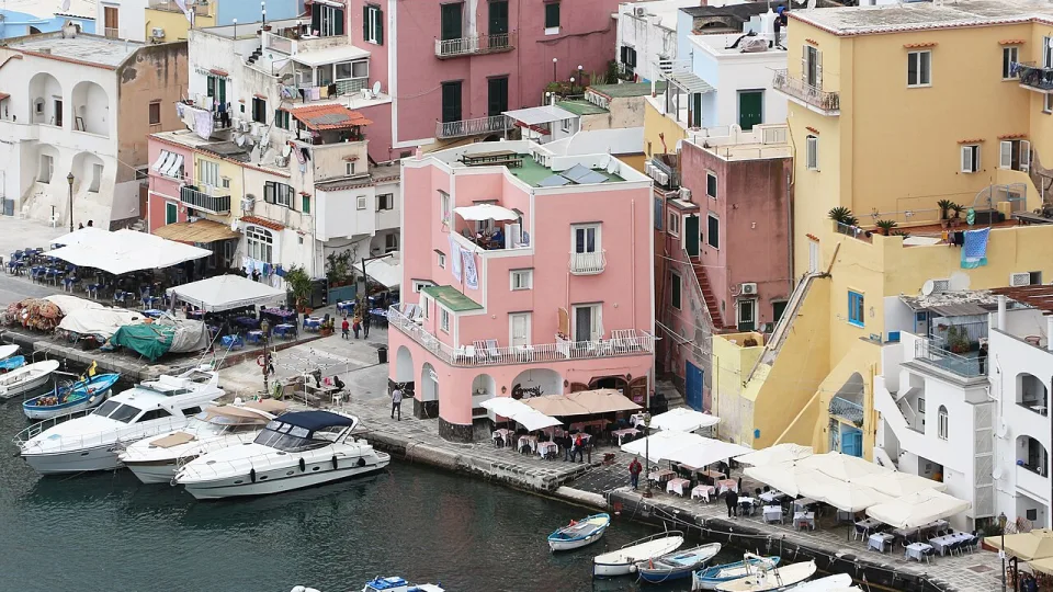 Houses and boats in Corricella, Procida