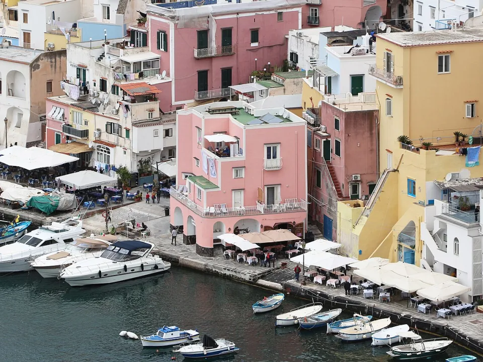 Houses and boats in Corricella, Procida