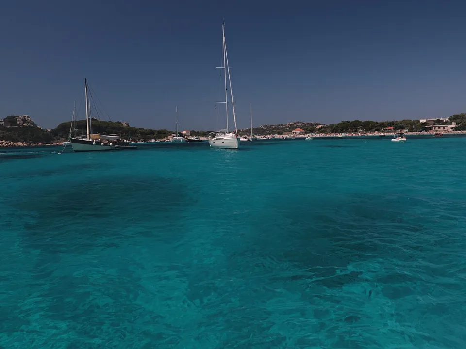 Sailing yachts in a bay in the La Maddalena archipelago, Sardinia