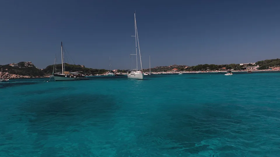 Sailing yachts in a bay in the La Maddalena archipelago, Sardinia