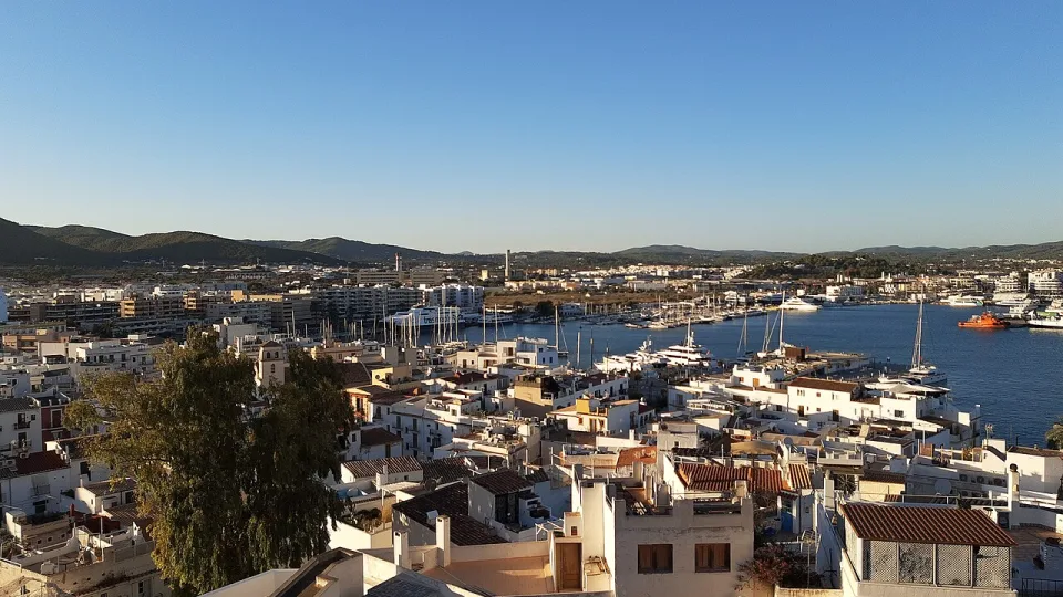 Ibiza Town and its harbour seen from the old town.