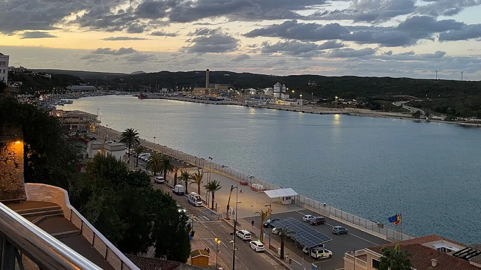 The harbour of Mahón on Menorca at dusk.