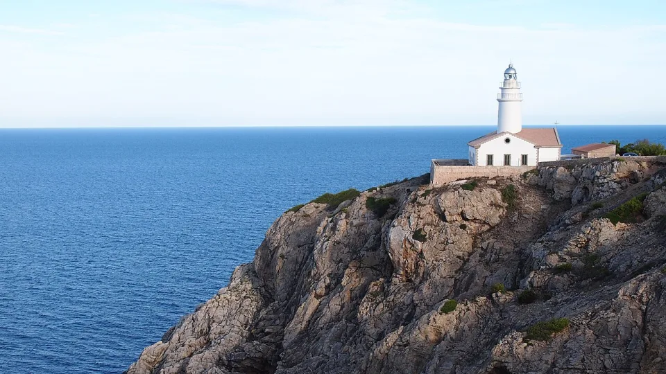 Regional northern Mallorca context: Formentor lighthouse above the rocky coast.