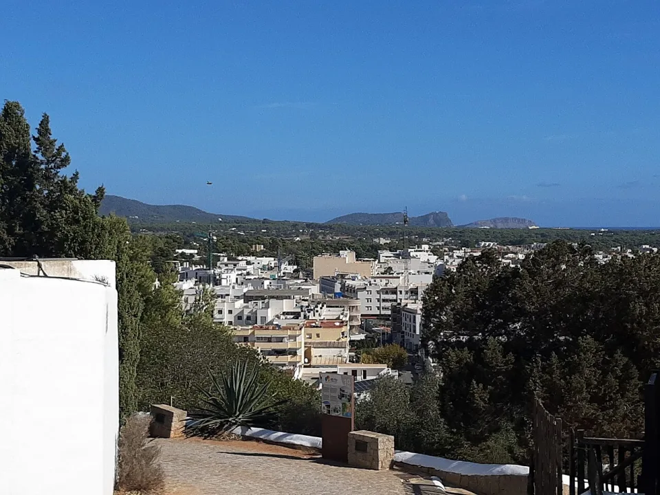 Santa Eulària des Riu and the coastline seen from the hilltop church.