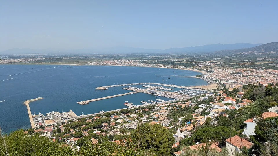 Roses harbour and the surrounding coast on the Costa Brava.