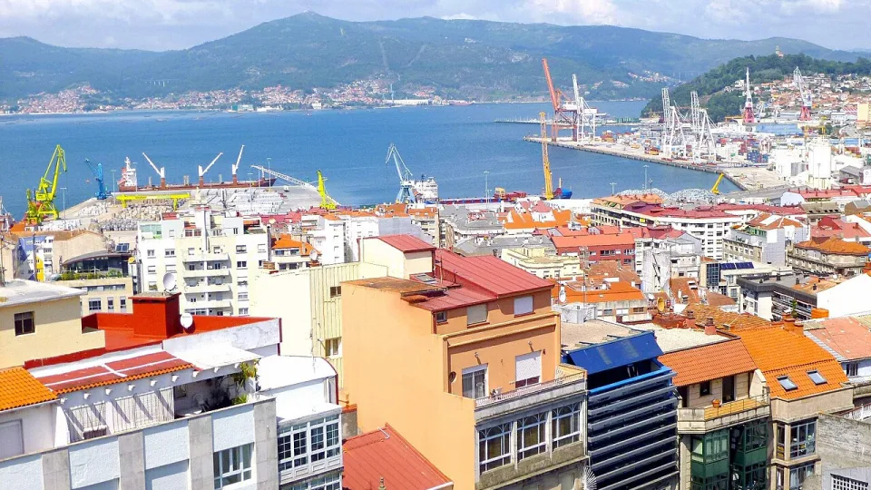 The waterfront and harbour of Vigo on the Galician coast.