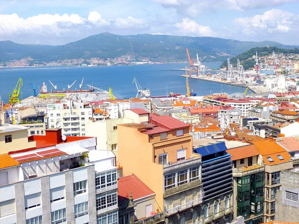 The waterfront and harbour of Vigo on the Galician coast.